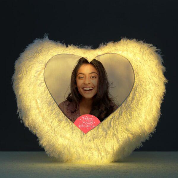 led fur heart cushion